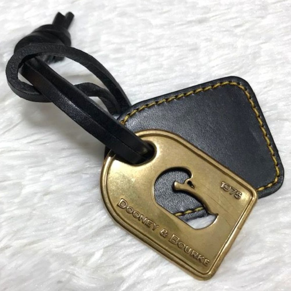 Dooney & Bourke 1975 Brushed Gold Metal & Genuine Leather Handbag 2pc Fob
